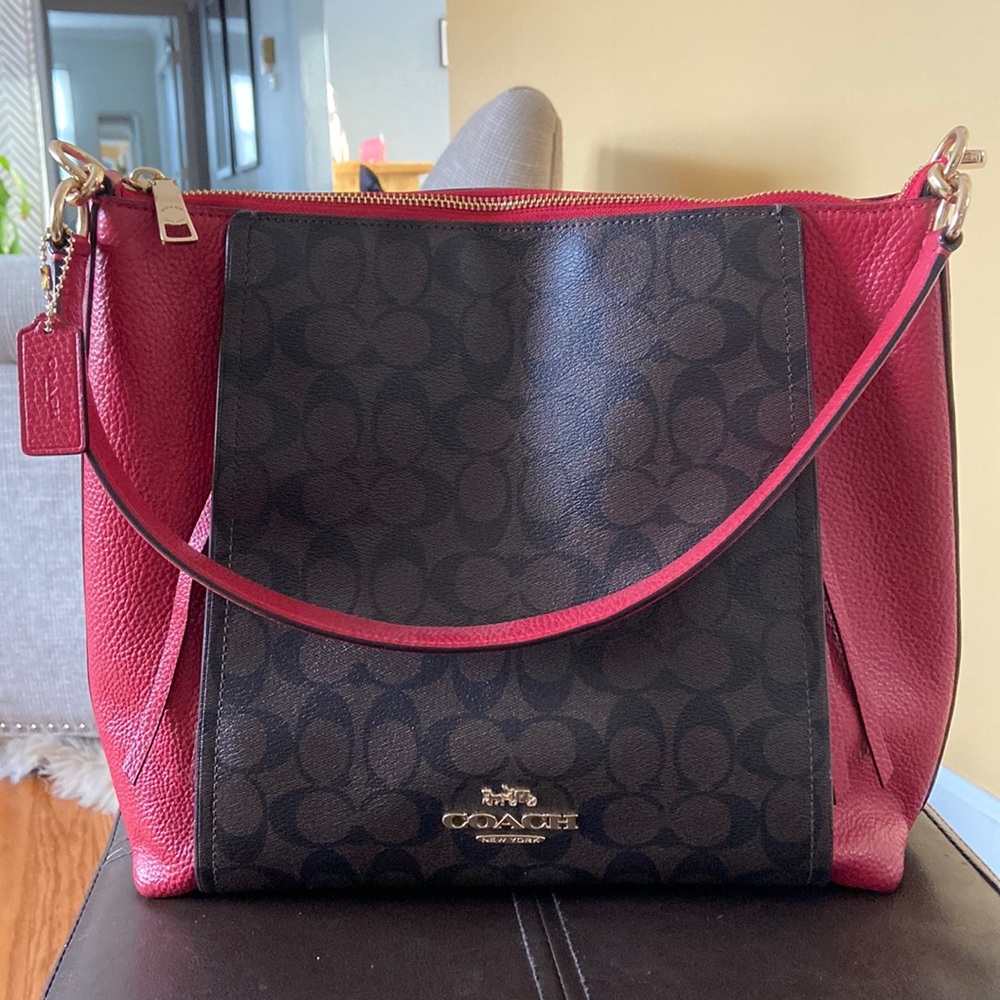 Coach Marlon hobo bag in signature canvas and refined pebble leather (F79993)